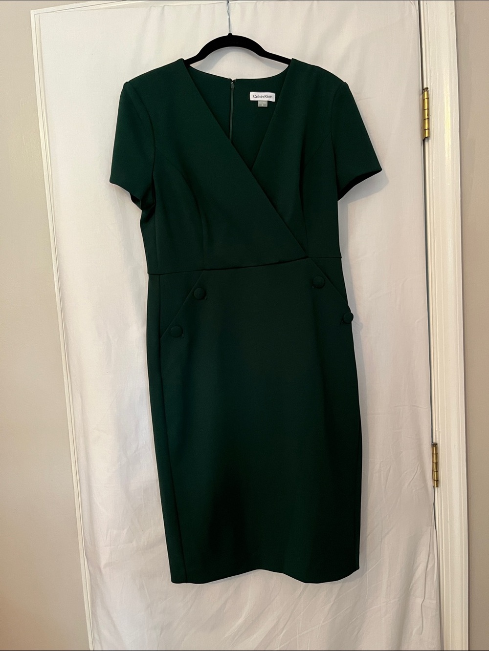 Calvin Klein Dark Green V-Neck Sheath Dress